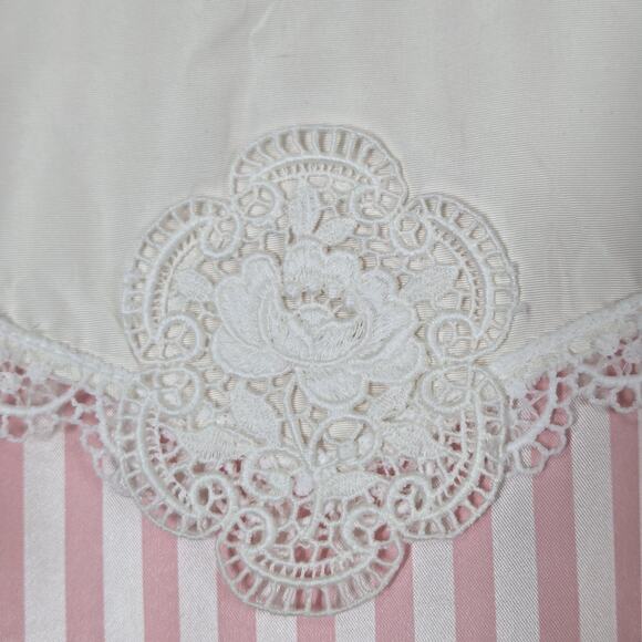 VTG Bonnie Jean Satin Dress Sz 8 Pink White Striped Long Sleeve Collar Lace - Picture 6 of 14